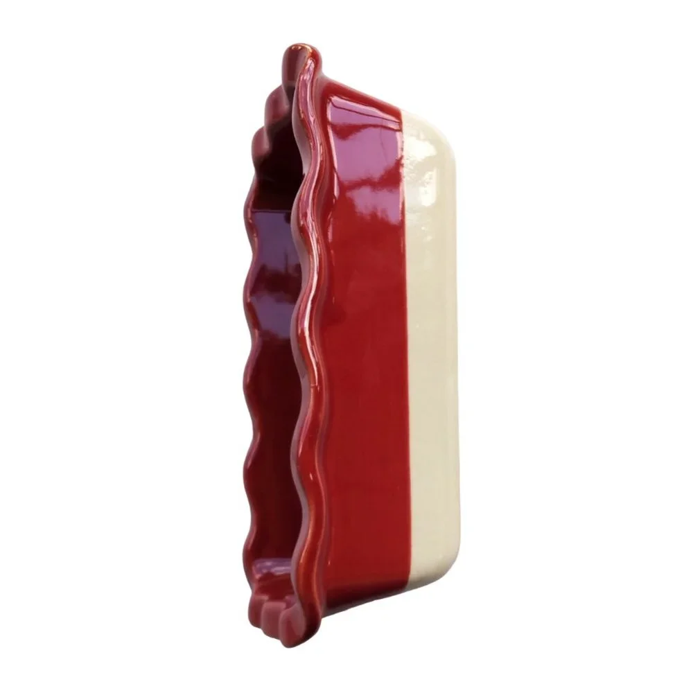 Emile Henry France Vintage Ceramic Ruffled Small Baking Loaf Pan in Burgundy